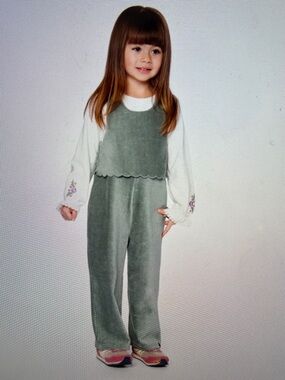 deux par deux Corduroy Scalloped Jumpsuit in Sage